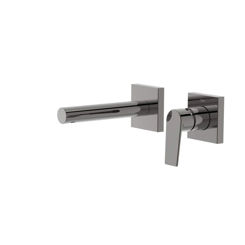 Tres Grifería Project Colors Wall Mixer Tap with Recessed Body Included and Invisible, 163 mm Spout, Handle, 16.3 x 22.4 x 7.4 cm, Metallic Black (Reference: 21120281KM)