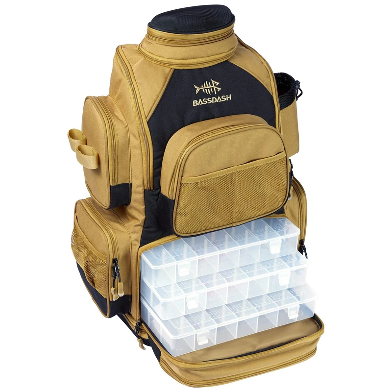 Bassdash Fishing Tackle Backpack Water Resistant Lightweight Tactical Bag Soft Tackle Box with Rod Holder and Protective Rain Cover