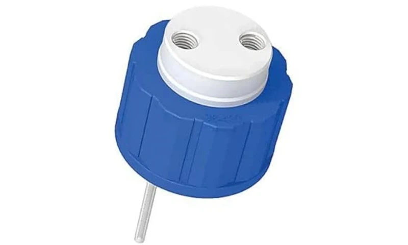 Diba Omnifit Q-Series Solvent Bottle Cap, GL45, 3 UNF(F) Ports w/o Valves, Blue