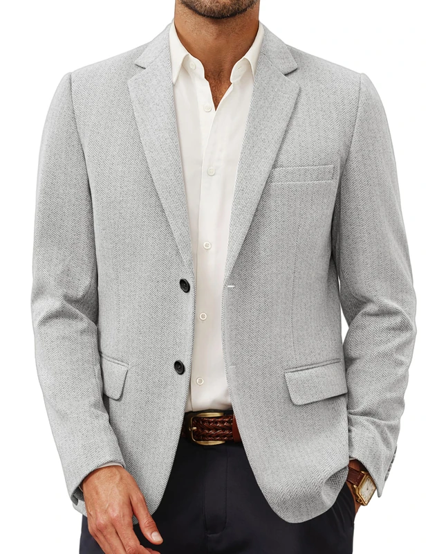 PJ Paul Jones Men's Herringbone Blazer Jacket Lightweight Casual Knit Sport Coat, Light Grey, Medium