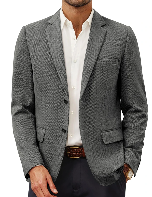 PJ PAUL JONES Men's Herringbone Blazer Jacket Lightweight Casual Knit Sport Coat, Black, M