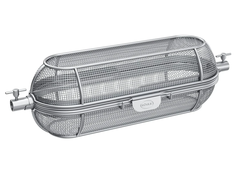 Rösle Rotisserie basket, barbecue skewer basket for potato crevices and vegetable cubes, suitable premium rotisserie skewer, stainless steel 18/10, silver colours - Image 1