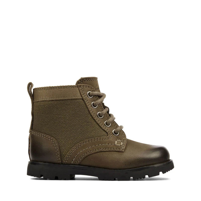 Clarks Boy's Mid Calf Boot, Khaki Leather, 7 UK Child