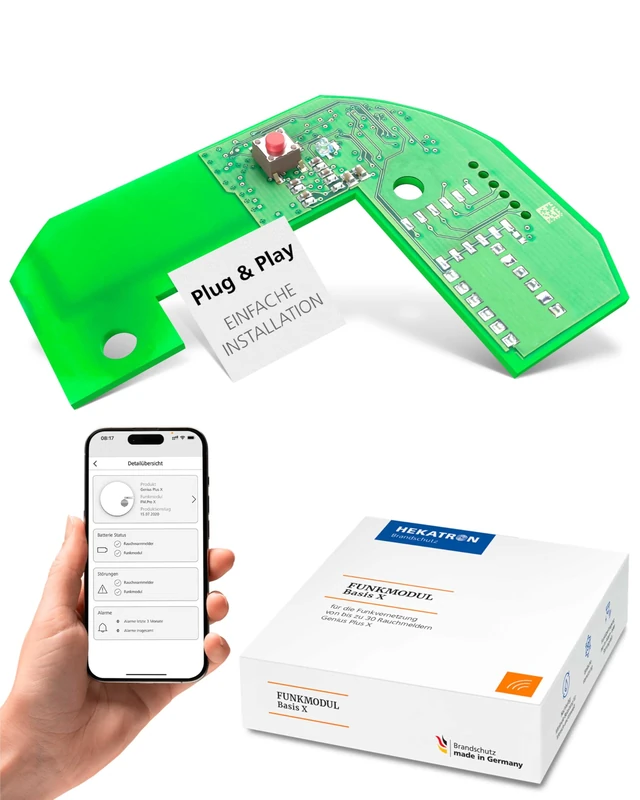 Basic X Radio Module from Hekatron, Wireless Smart Device, Compatible with Hekatron Genius Plus X Smoke Alarm, Connect Up to 20 Smoke Alarms