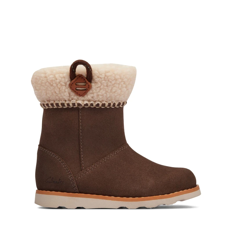 Clarks Girl's Crown Loop T Snow Boot, Walnut Suede, 6 UK Child