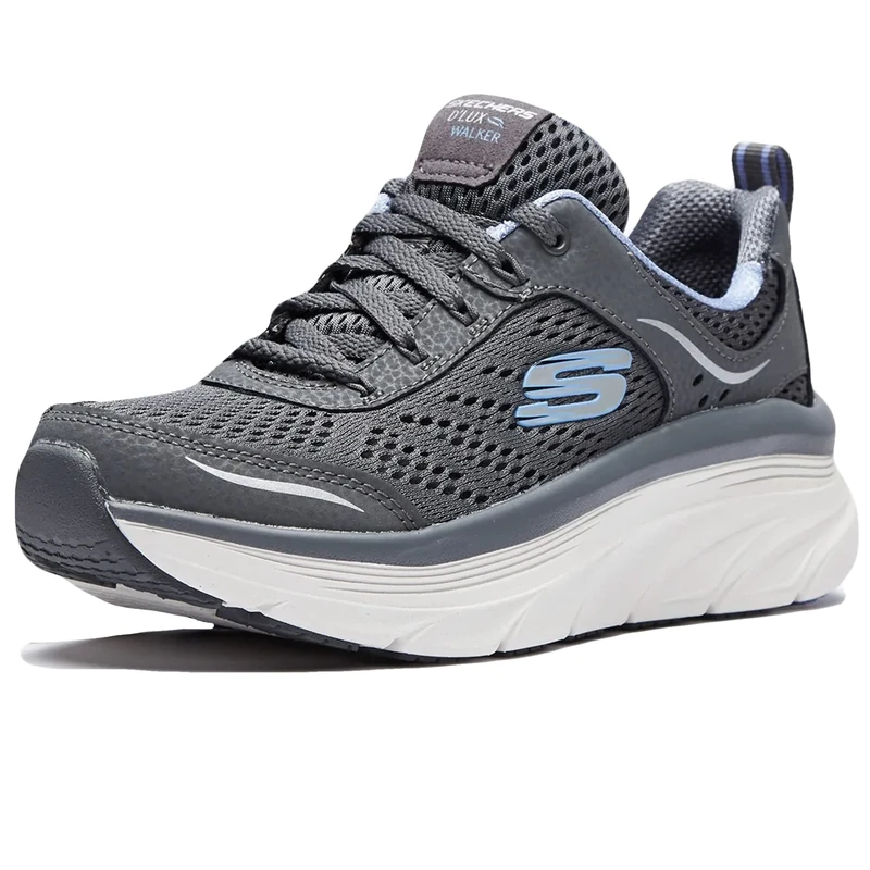 Skechers Women's D'lux Walker Infinite Motion Trainers,Charcoal Leather Mesh Lavender Trim,4 UK
