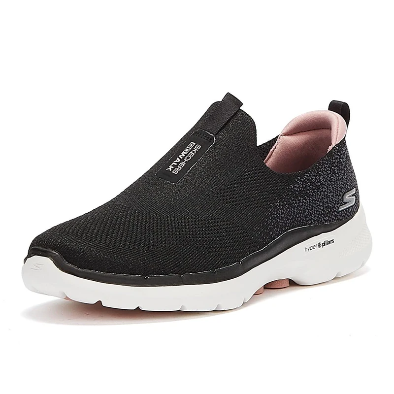 Skechers Women's GO Walk 6 Glimmering Sneaker, Black Textile/Pink Trim, 6 UK