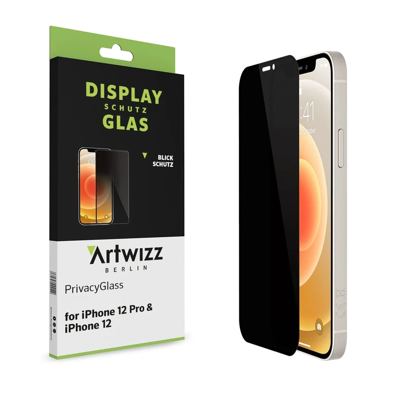 Artwizz PrivacyGlass Screen Protector Compatible with iPhone 12/12 Pro (6.1 inch) with Anti-Spy Function and Privacy Protection, Case Friendly, 9H Thickness
