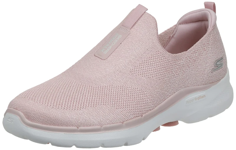 Skechers Women's GO Walk 6 Glimmering Sneaker, Lt Pink Textile/Trim, 4 UK