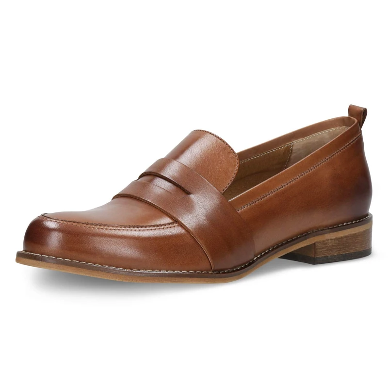 WOJAS Ladies Moccasins - Leather Slippers Loafers - Tan, Light Brown, 6 UK