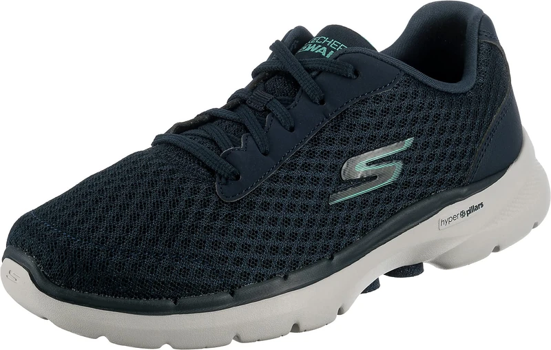 Skechers Women's GO Walk 6 Iconic Vision Sneaker, Navy Textile/Turquoise Trim, 8 UK