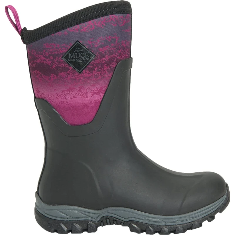 Muck Boots Women's Arctic Sport Mid Fleece Lined Waterproof Pull on Boot, Black Magenta, 8