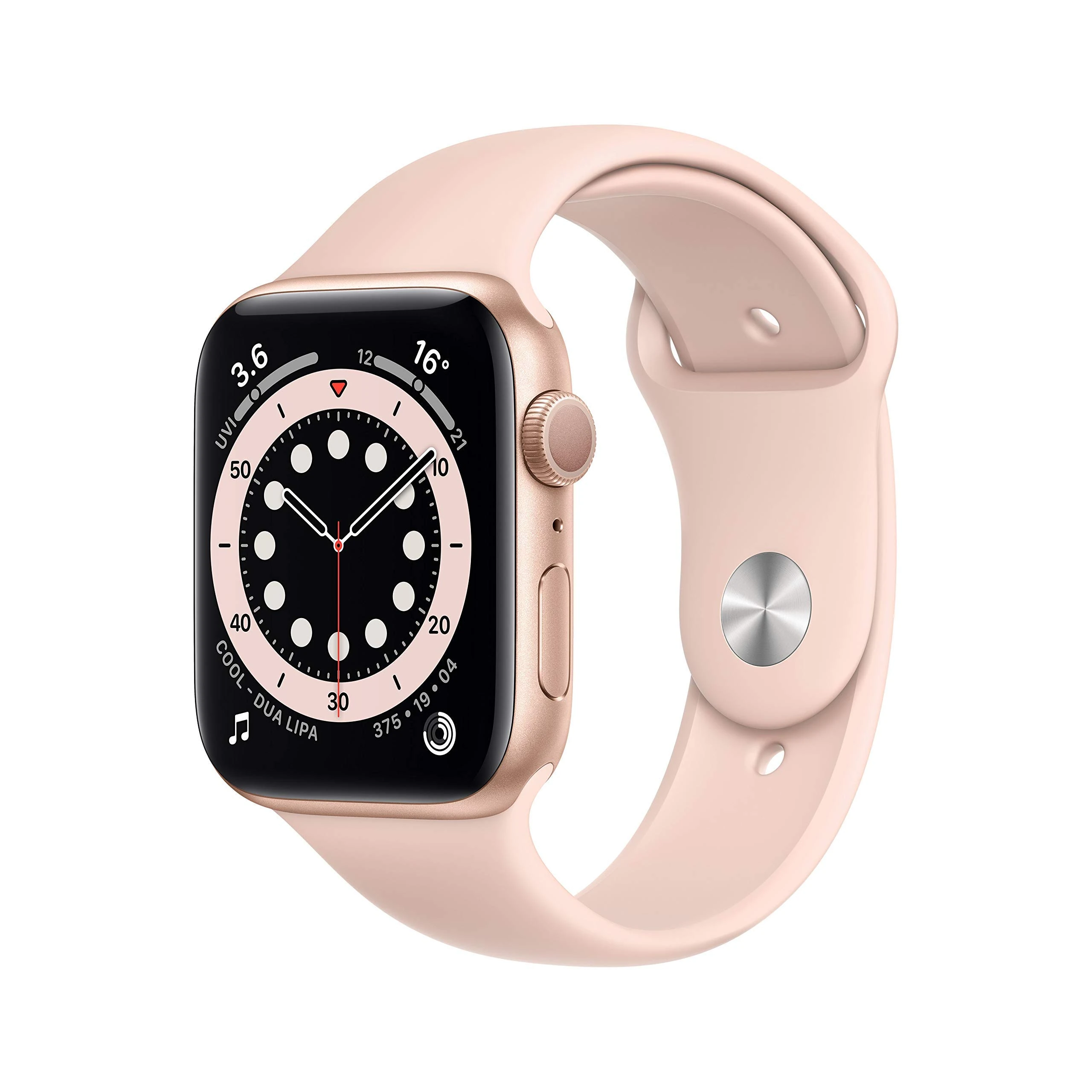 Apple Watch Series 6 (GPS, 44mm) - Gold Aluminium Case with Pink Sand Sport Band (Renewed)