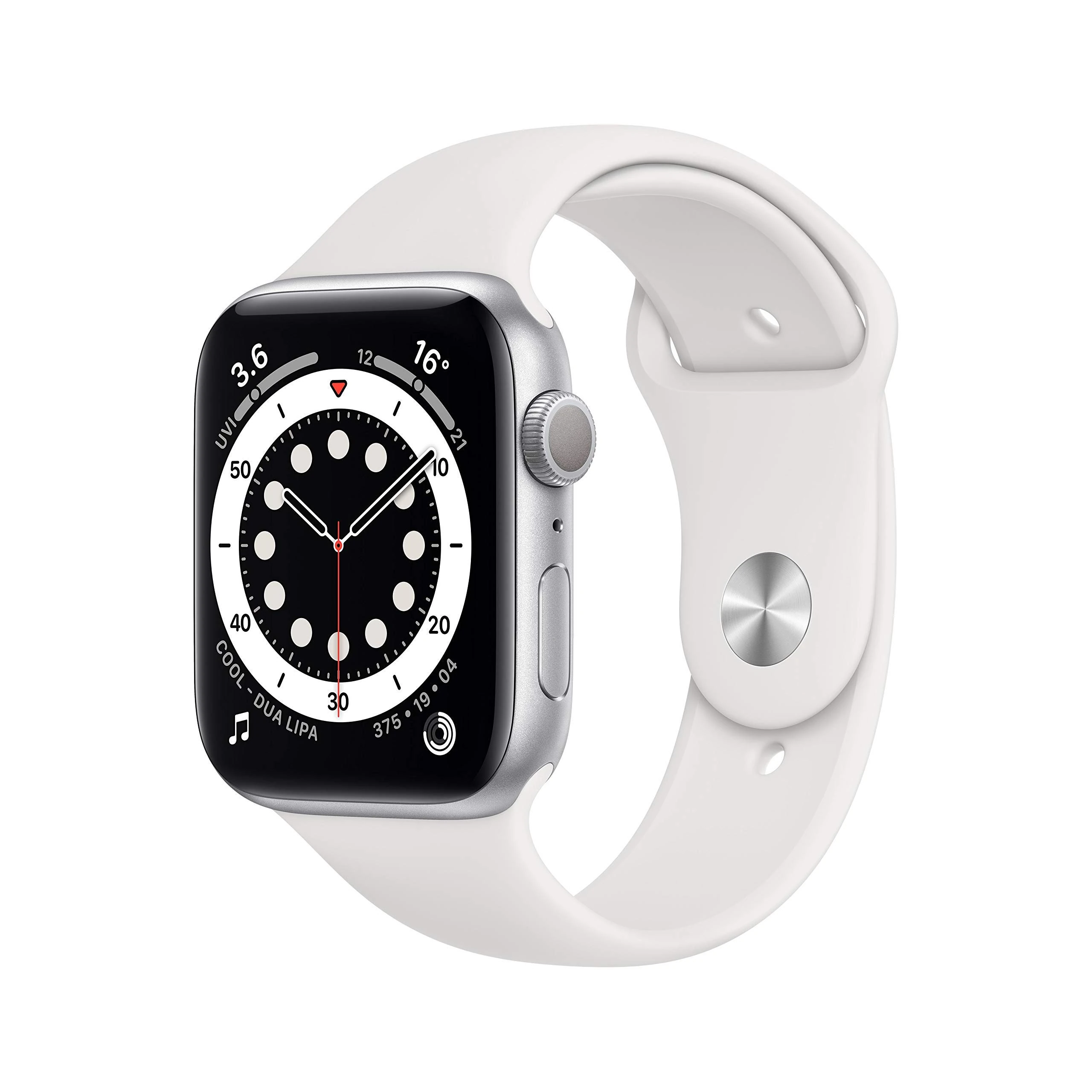 Apple Watch Series 6 (GPS, 44MM) Silver Aluminium Case with White Sport Band (Renewed)