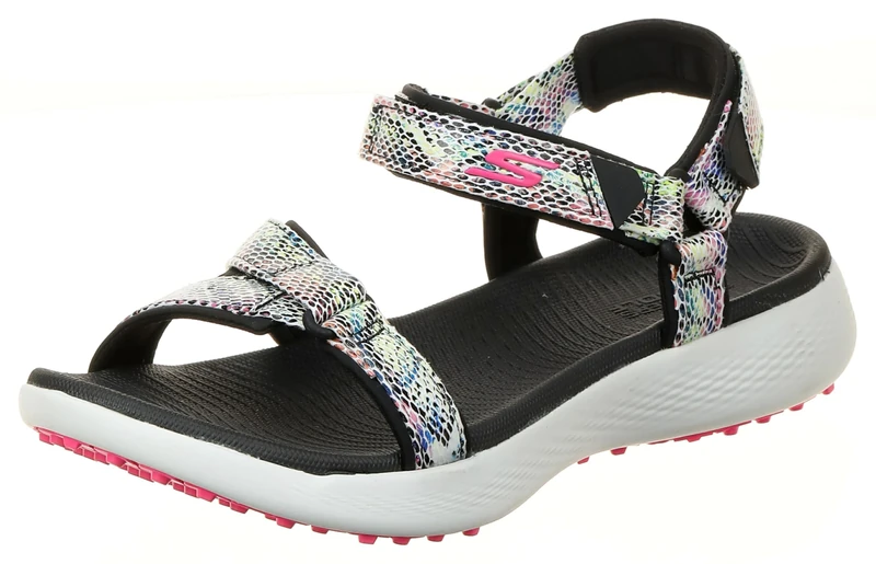 Skechers Women's 600 Spikeless Golf Sandals Shoe, Black/Multi Snake Print, 11