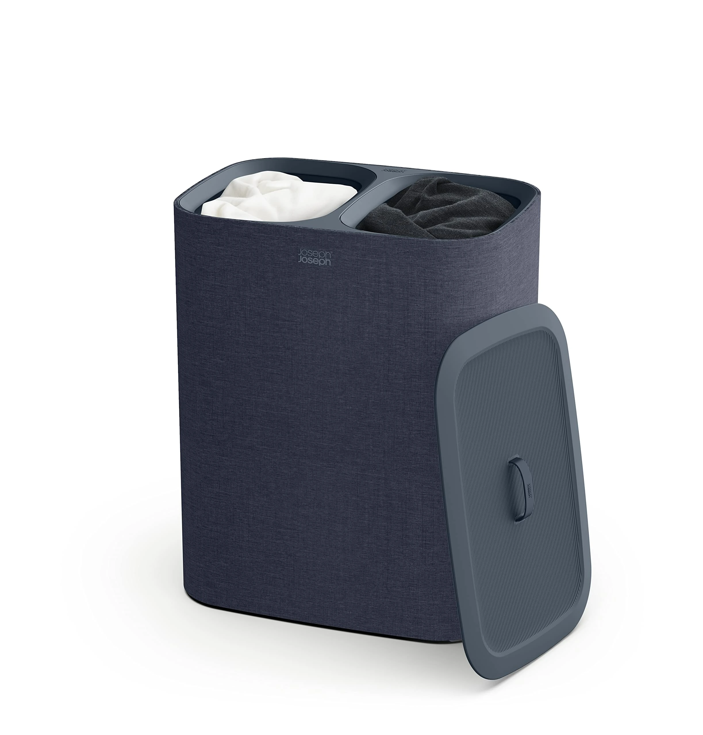 Joseph Joseph Tota 90-litre Laundry Separation Basket with lid, 2 Removable Washing Bags with Handles - Carbon Black