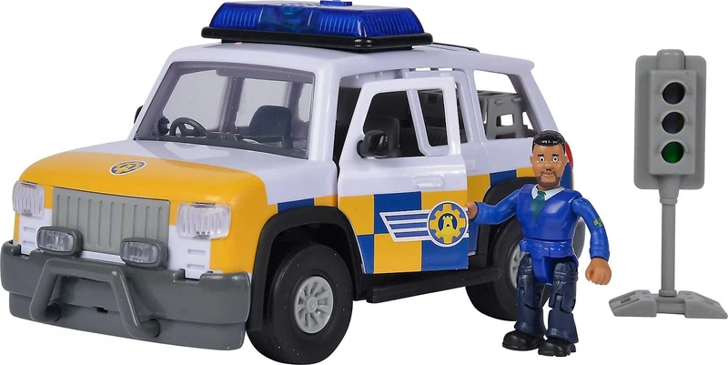 Simba 109251096 Fireman Sam Police Car 4 x 4 with Malcom Figure/with Original Sound/Doors and Boot for Opening / 19 cm/for Children from 3 Years, Black, 0