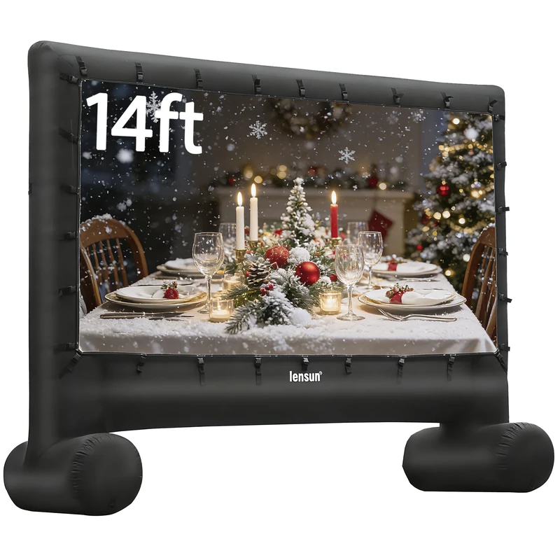 Pro 14 Feet Inflatable Outdoor Movie Projector Screen, Outdoor Blow Projection Screen Mega Projector Screen for Front and Rear Projection - Includes Inflation Fan, Base Stakes, Tie-Downs & Storage Bag