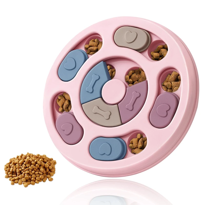 Flow fire Pink Dog Puzzle Slow Feeder - Interactive Treat Toy