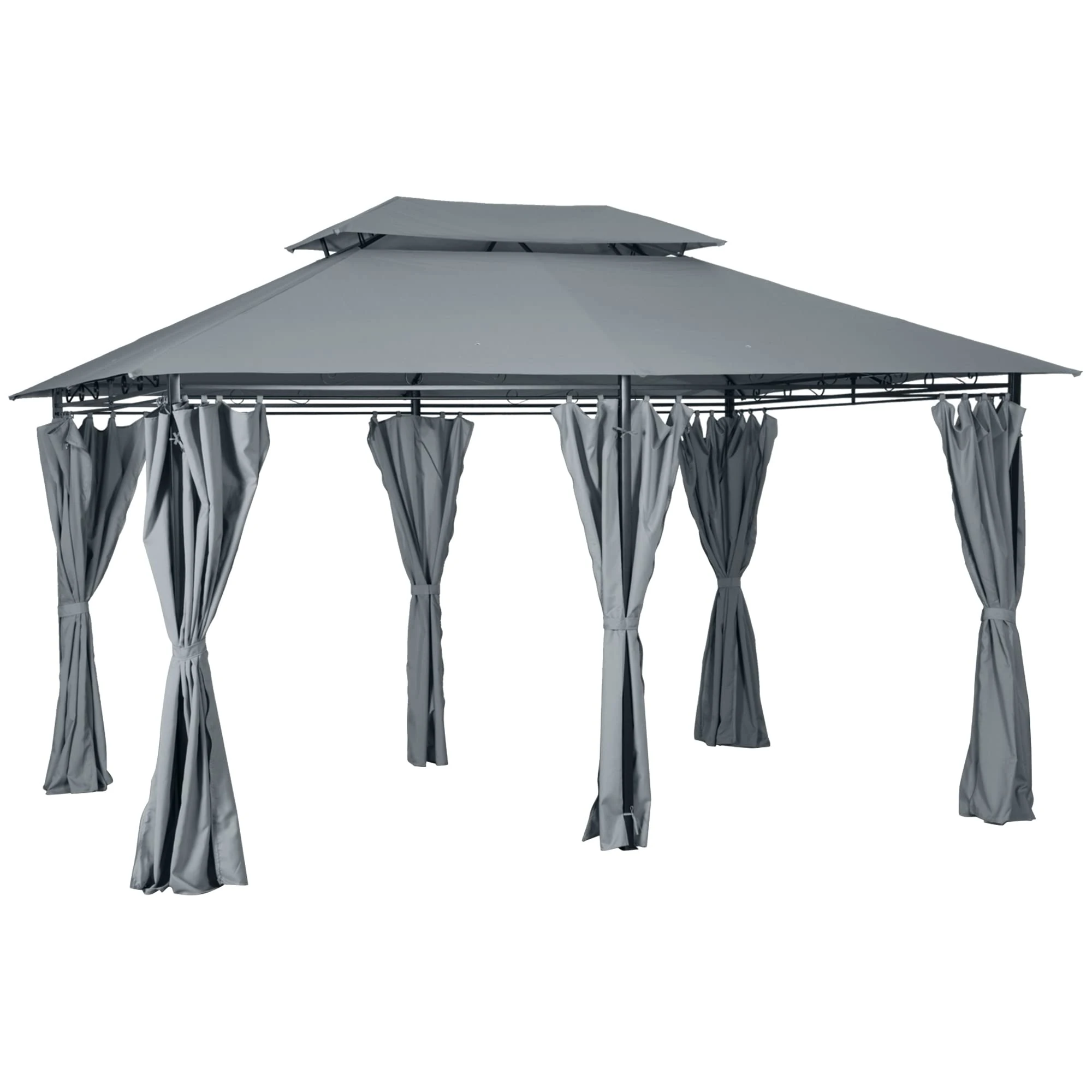 Outsunny 4m x 3(m) Outdoor 2-Tier Steel Frame Gazebo w/Curtains Outdoor Garden
