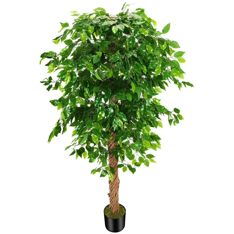 6ft Artificial Ficus Silk Tree (72in) with Plastic Nursery Pot, Fake Plant for Office House Farmhouse Living Room Home Decor (Indoor/Outdoor)