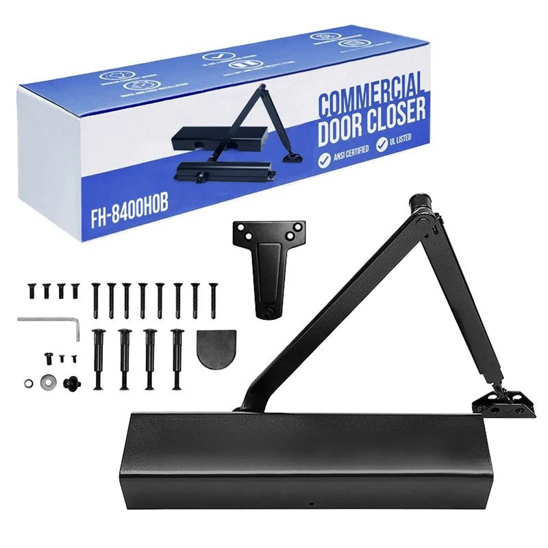 Commercial Door Closer - FS-8400 HOB - Heavy Duty Adjustable Grade 1 Standard Automatic Door Closing Hinge - ADA Compliant - Hold Open Function-Black Finish