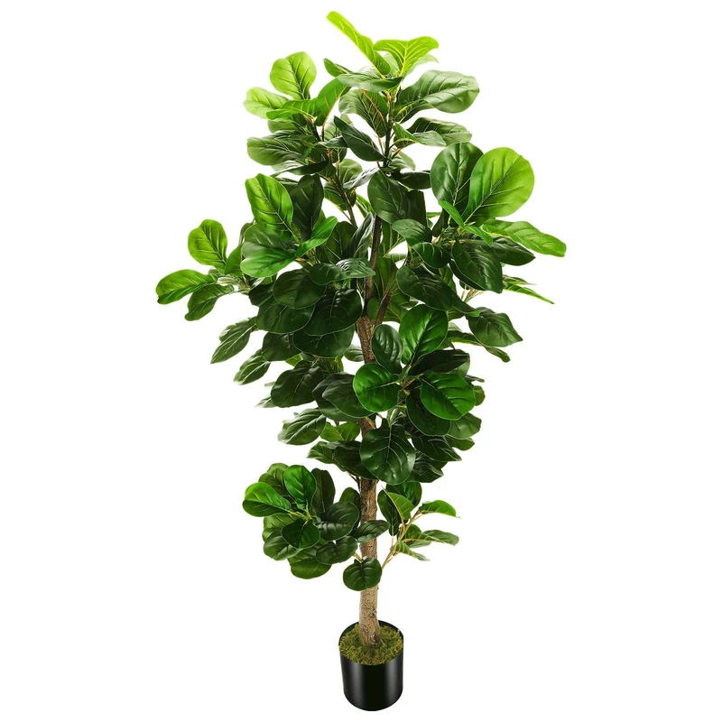 Artificial Fiddle Leaf fig Tree in Planter,Artificial Tree Beautiful Fake Plant Fiddle Leaf Indoor/Outdoor UV Resistant Tree for Living Room Balcony Corner Decor