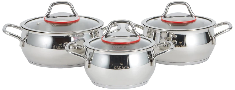 Karaca Emirgan Stainless Steel 6-Piece Induction Midi Cookware Set, Dishwasher Safe – Pots with Lids (14cm, 16cm, 18cm)