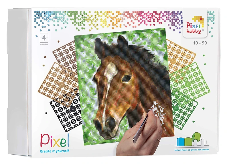 Pixel P090027 Mosaic Gift Packaging Horse Image Approx. 20.3 x 25.4 cm Easy Plug-In System No Ironing or Gluing Stones Made of Organic Plastic