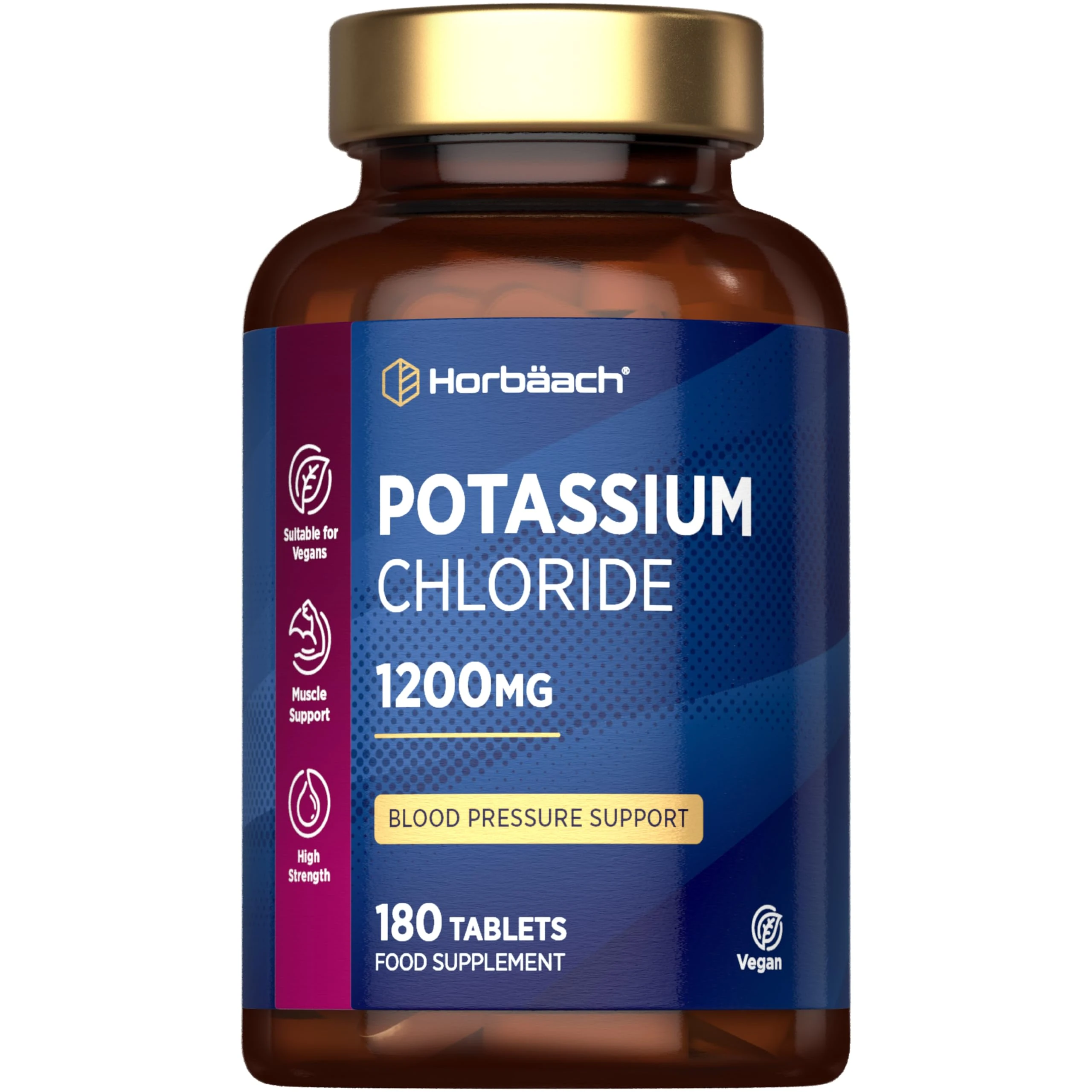 Potassium Supplement 1200mg | High Bioavailability | 180 Vegan Tablets | 624mg of Potassium & 564mg of Chloride | Suitable for Vegans & Vegetarians | by Horbaach