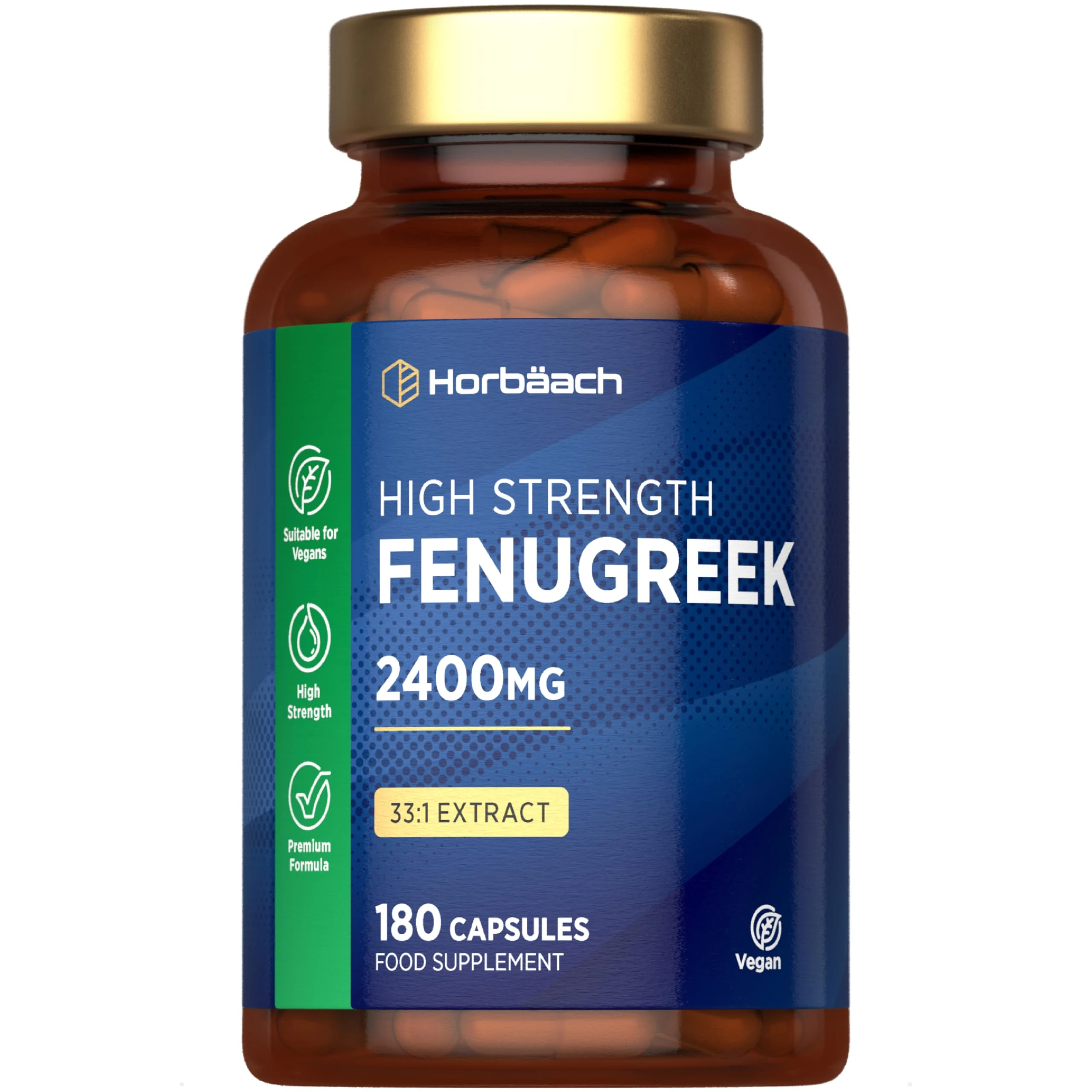 Fenugreek Capsules 2400mg | Fenugreek Seed Extract | 180 Vegan Powder Capsules | High Strength | by Horbaach