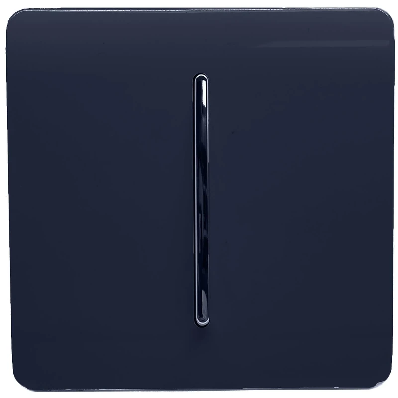 Trendi 1 Gang 2 Way 240V Screwless Raised Front Plate Plastic Artistic Modern Glossy 10 Amp Chrome Rocker Single Electrical Wall Light Switch Navy Blue - ART-SS2NV