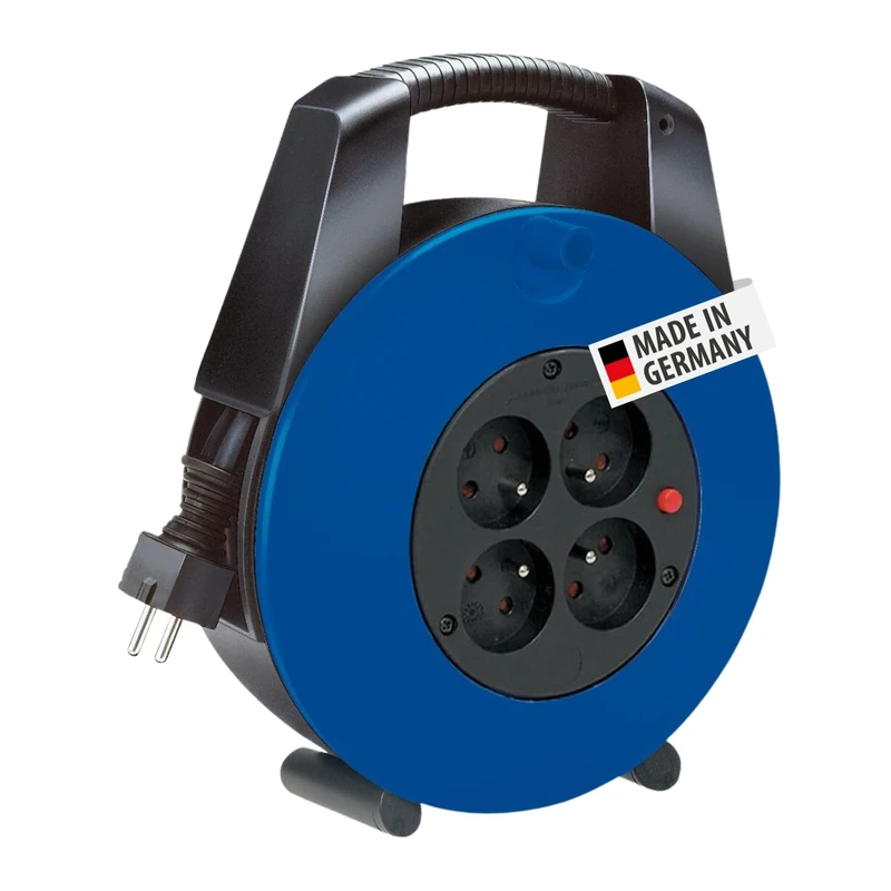 Brennenstuhl Vario Line Drum Plug with 4 sockets/Mini Cable beben (Household Drum preluzacz 15 m Cable, Made in Germany) Black/Blue