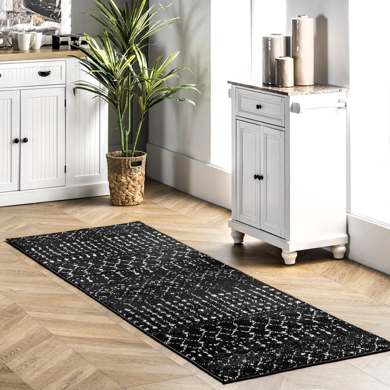 nuLOOM 2x8 Moroccan Blythe Area Rug, Black and White, Faded Bohemian Design, Stain Resistant, For Bedroom, Dining Room, Living Room, Hallway, Office, Kitchen, Entryway