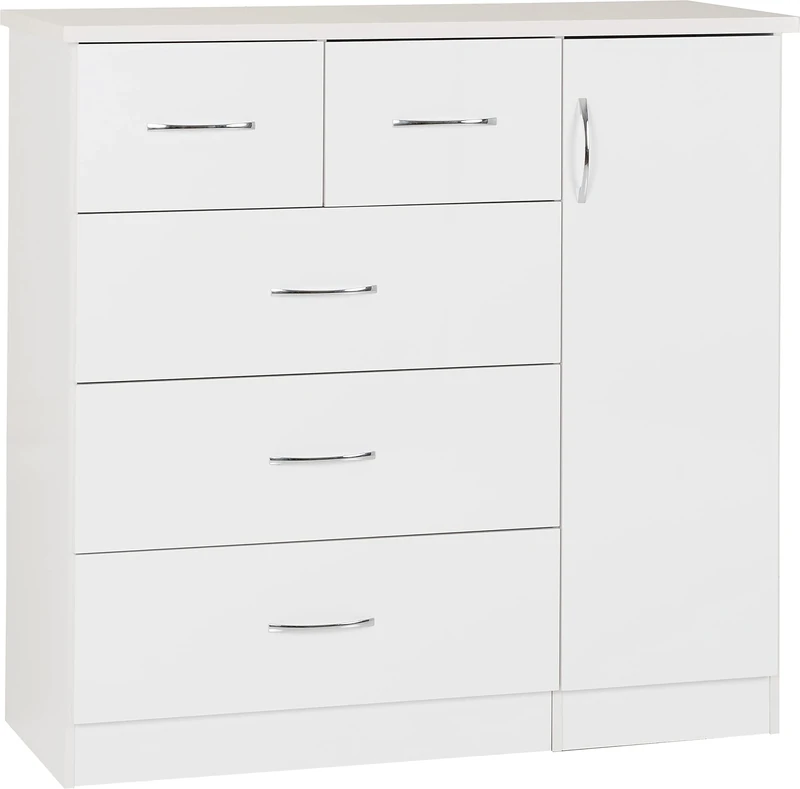 Seconique Nevada 5-Drawer Low Wardrobe - White Gloss Finish