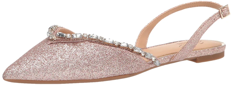 Jewel Badgley Mischka Women's Camden Ballet Flat, Rosegold Glitter, 5 UK