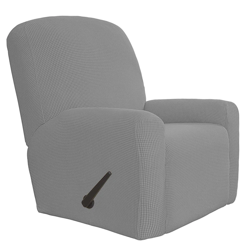 Easy-Going 4 Pieces Oversized Recliner Stretch Sofa Slipcover Sofa Cover Furniture Protector Couch Soft with Elastic Bottom Polyester Spandex Jacquard Fabric Small Checks Light Gray