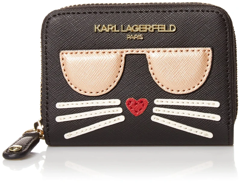 KARL LAGERFELD Paris Maybelle Small Leather Good Wallet, Blk/Gold, One Size - Image 1