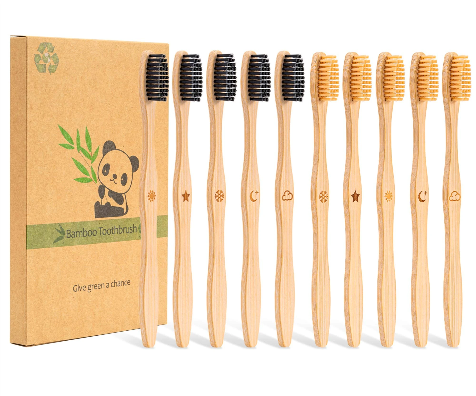 Goaycer Bamboo Toothbrushes -Medium Manual Toothbrush - Eco Wooden Tooth Brush Multipack -10 Pack