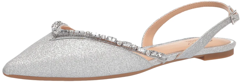 Jewel Badgley Mischka Women's Camden Ballet Flat, Silver Glitter, 6.5 UK