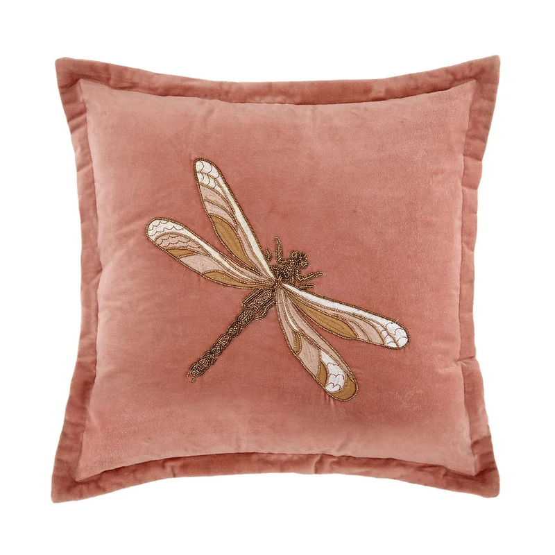 Voyage Maison Aria Feather Filled Cushion – Embroidered Velvet Soft Luxury Oxford Border Designer Décor (Pink - 50x50cm)