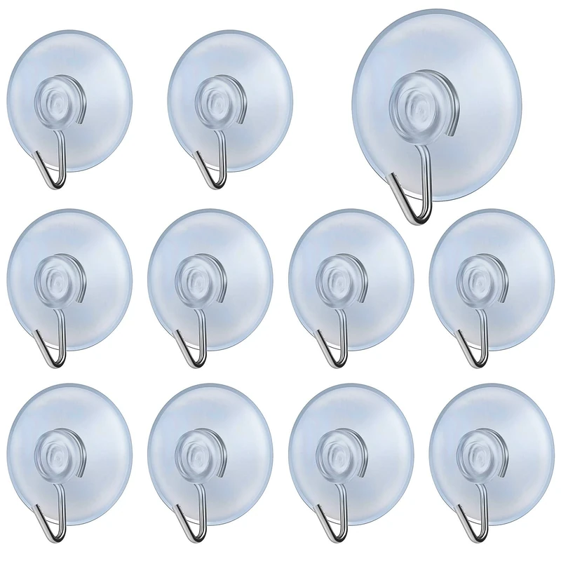 10 PCS Clear Plastic Sucker Pads 45MM Kitchen Suction Hooks - No Drill For Glass Door Bathroom Shower Christmas Lights Hanging Wreath
