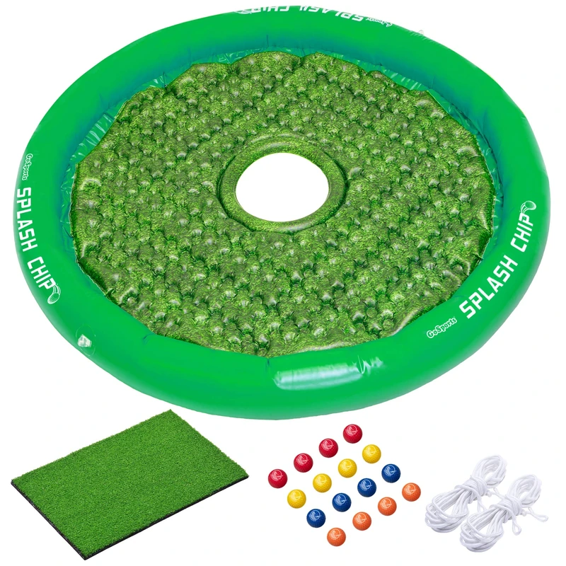 GoSports Unisex Golf-splashchip-01 GoSports Splash Chip Floating Golf Game Includes Chipping Target 16 Foam Golf Balls 1 Chipping M, Green, Chipping Mat and Tethering Ropes UK