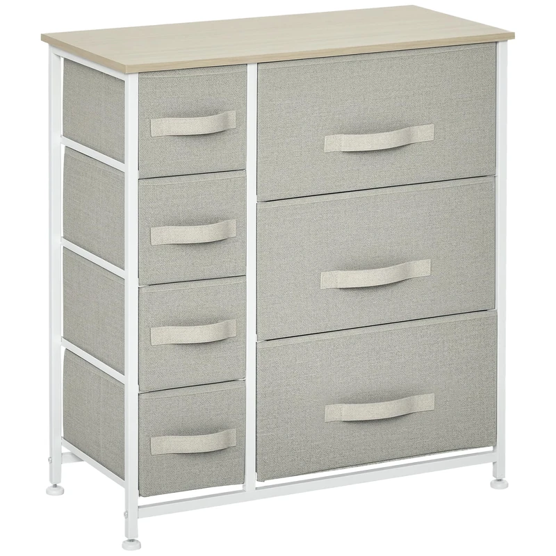 HOMCOM Chest of Drawers with 7 Drawers, Fabric Drawers with Large Storage Space, Drawers Dresser with Metal Frame, Adjustable Feet for Bedroom Living Room, Light Grey