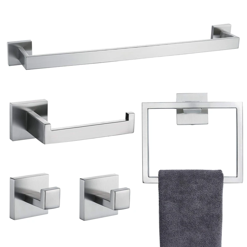TNOMS 5 Pieces Bathroom Hardware Accessories Set Brushed Towel Bar Holder Set Wall Mounted,Stainless Steel,23.6-Inch.