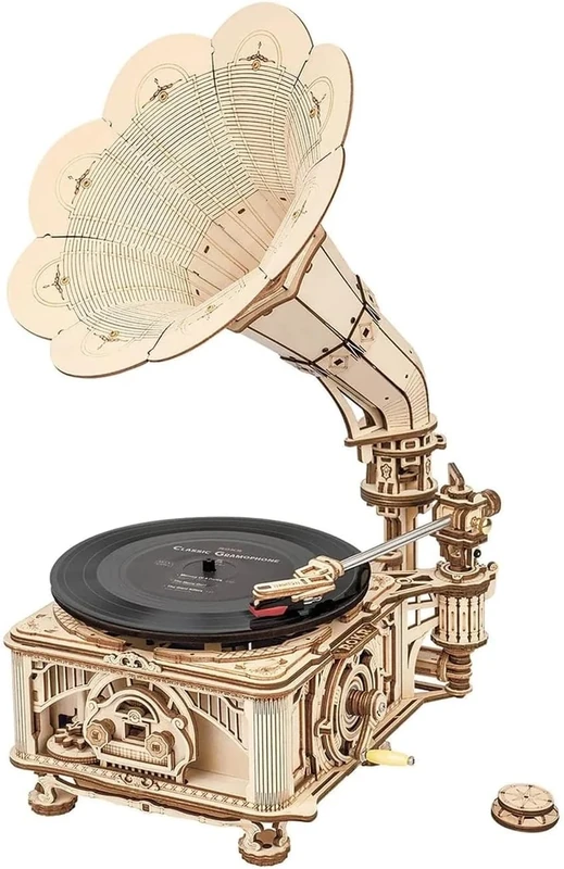 Rokr Wooden Mechanical 3D Puzzle Crank Gramophone