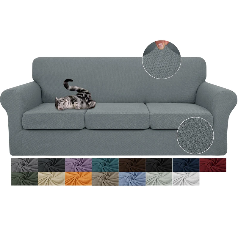 JIVINER 4 Pieces Oversized Sofa Slipcovers Stretch Sofa Covers with 3 Extra Large Seat Cushion Covers Thick Fitted Couch Covers for 3 Cushion Couch for Living Room (XL Sofa, Light Gray)