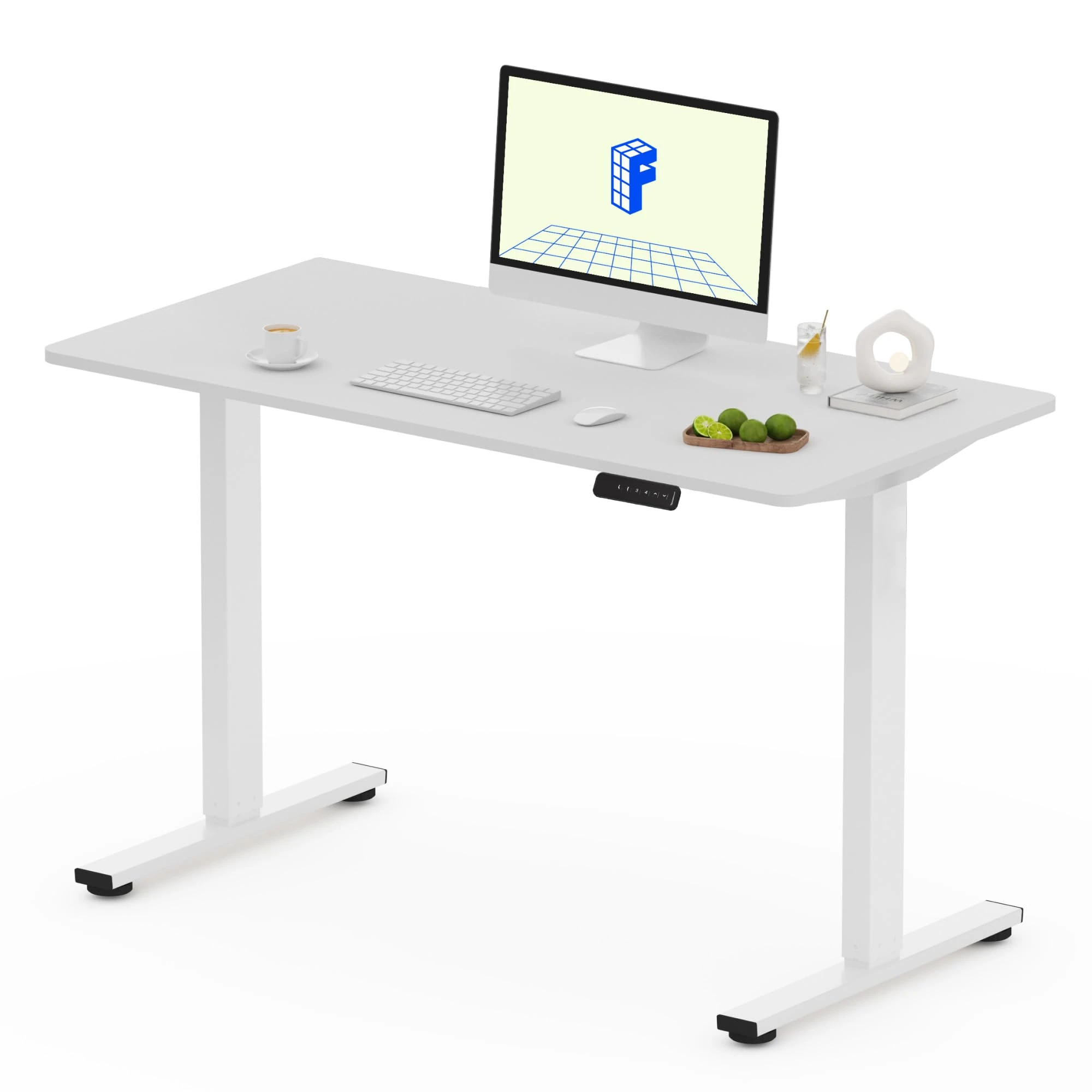 FLEXISPOT ONE PIECE Electric Standing Desk Height Adjustable Standing Desk Sit Stand Desk Adjustable Desk Stand Up Desk for Home Office (100 * 60cm White Frame+ White Desktop)