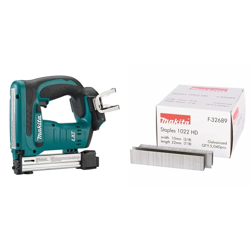 Makita DST221Z 18V Li-Ion LXT Stapler - Batteries and Charger Not Included & F-32689 Staple 22 mm x 10 mm 5040 Qty, Multi-Colour