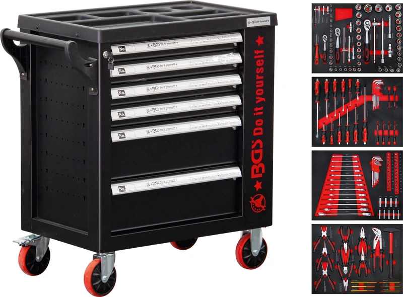 BGS Diy 6055 | Workshop Trolley | 6 Drawers | 1 Side Door | with 158 Tools